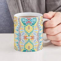 Indian Mandala Pattern Ceramic Mug Yellow Geometric Floral Mandala