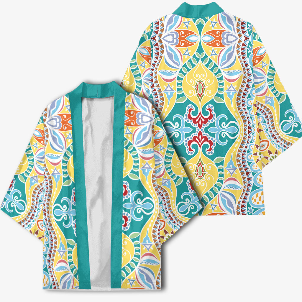 Indian Mandala Pattern Kimono Yellow Geometric Floral Mandala