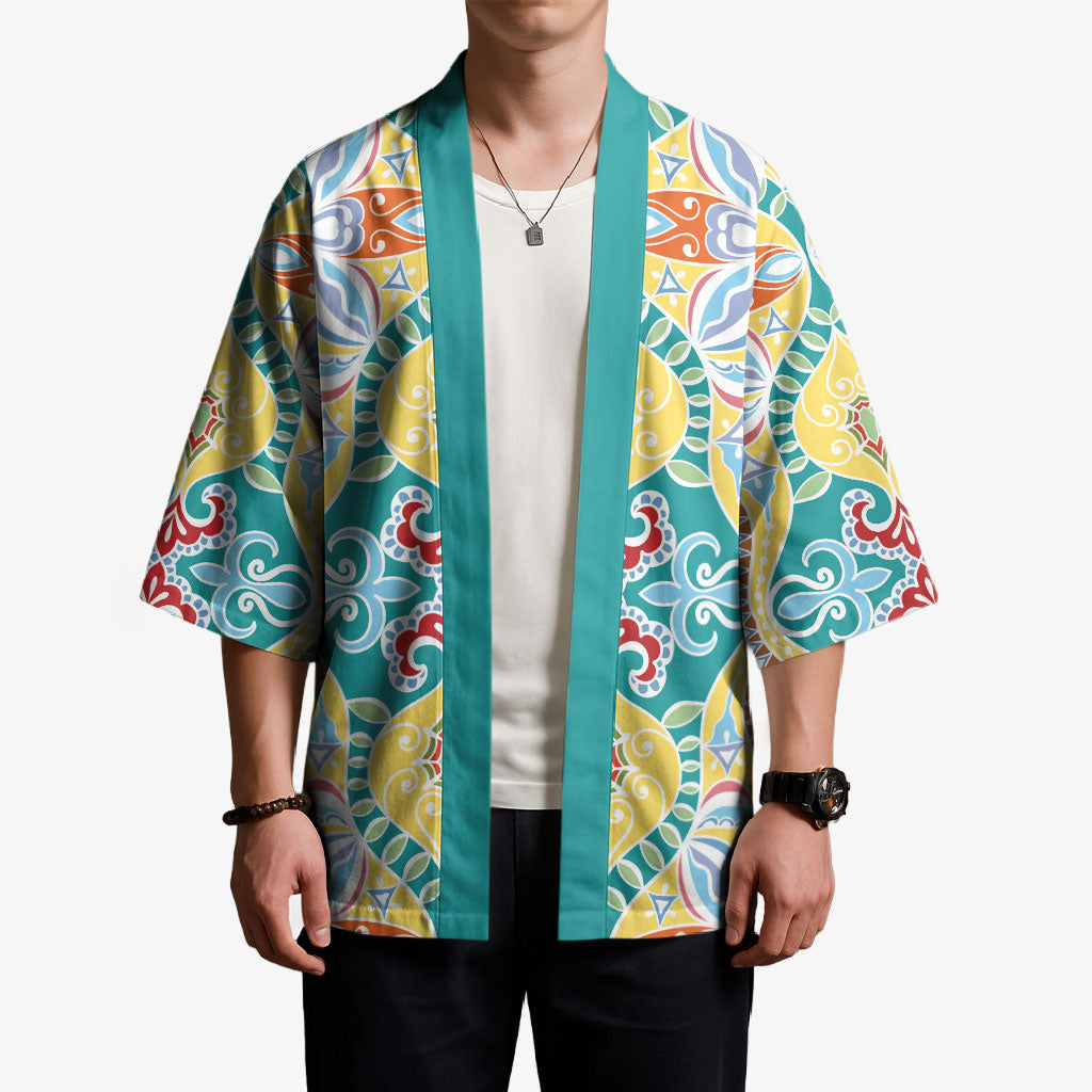 Indian Mandala Pattern Kimono Yellow Geometric Floral Mandala