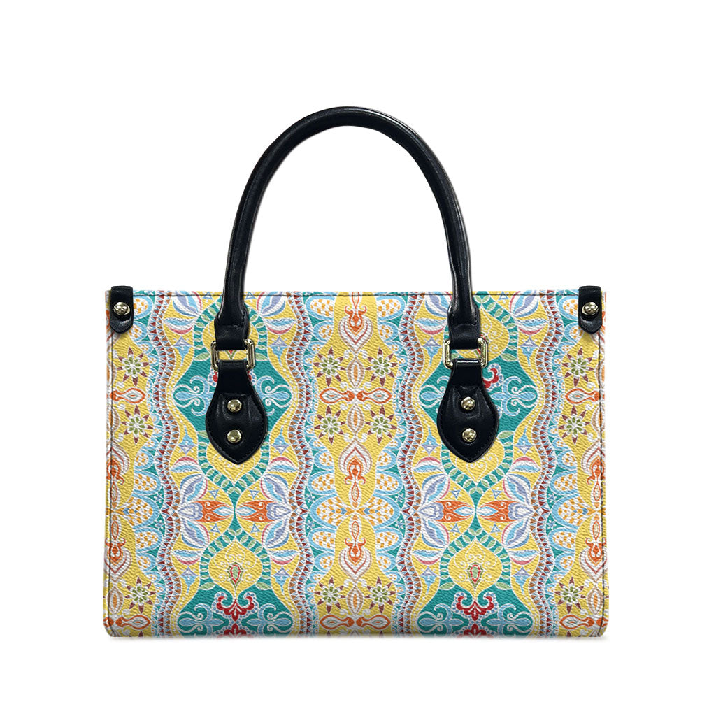 Indian Mandala Pattern Leather Bag Yellow Geometric Floral Mandala