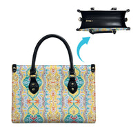 Indian Mandala Pattern Leather Bag Yellow Geometric Floral Mandala