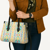 Indian Mandala Pattern Leather Bag Yellow Geometric Floral Mandala