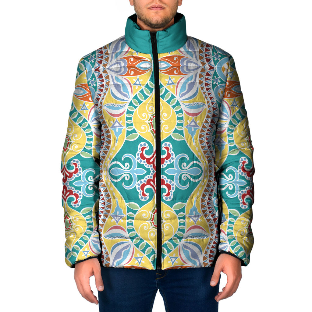 Indian Mandala Pattern Padded Jacket Yellow Geometric Floral Mandala