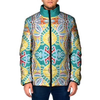 Indian Mandala Pattern Padded Jacket Yellow Geometric Floral Mandala