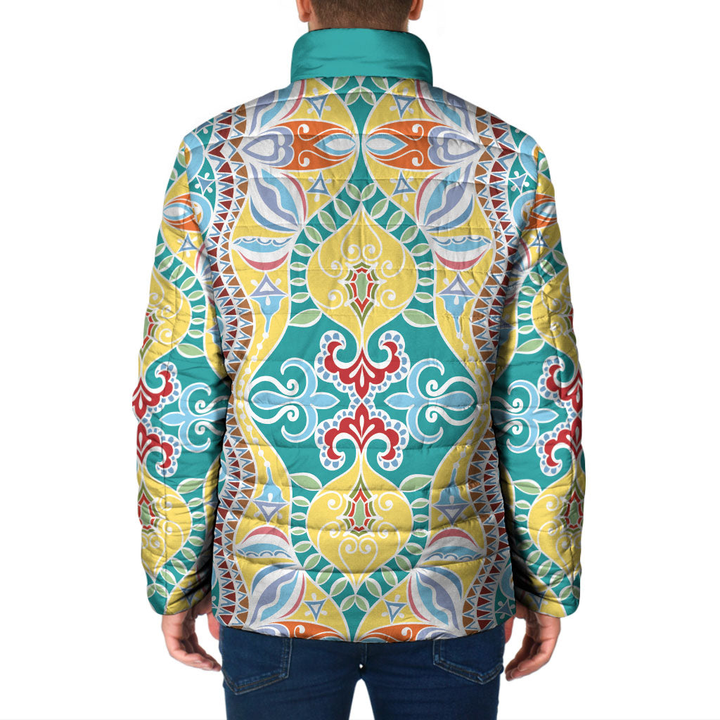 Indian Mandala Pattern Padded Jacket Yellow Geometric Floral Mandala