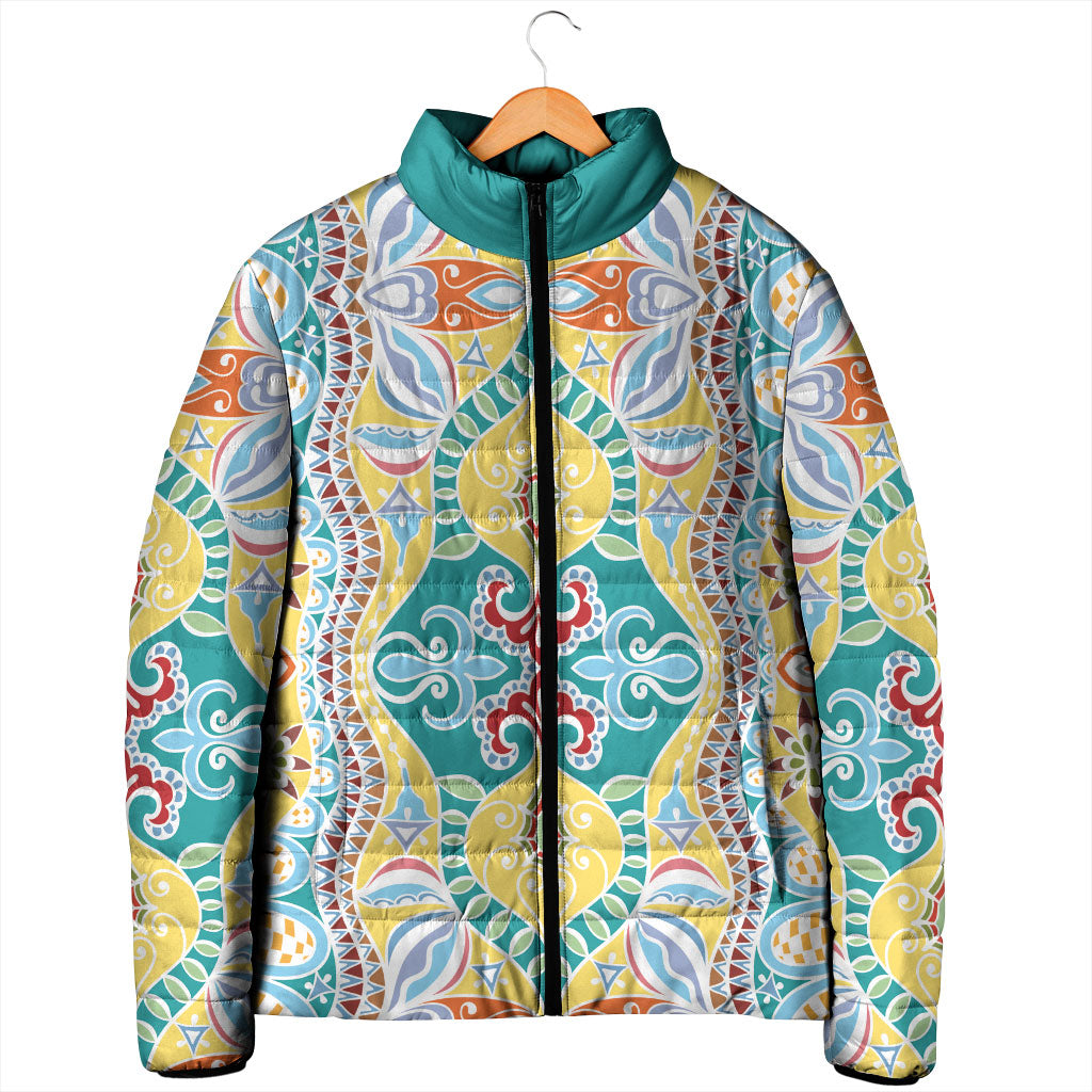 Indian Mandala Pattern Padded Jacket Yellow Geometric Floral Mandala
