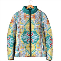 Indian Mandala Pattern Padded Jacket Yellow Geometric Floral Mandala