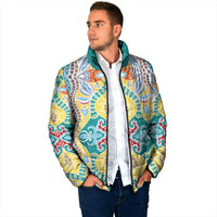 Indian Mandala Pattern Padded Jacket Yellow Geometric Floral Mandala