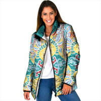 Indian Mandala Pattern Padded Jacket Yellow Geometric Floral Mandala