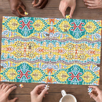 Indian Mandala Pattern Puzzle Yellow Geometric Floral Mandala