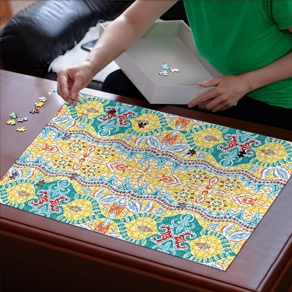 Indian Mandala Pattern Puzzle Yellow Geometric Floral Mandala