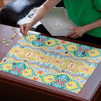 Indian Mandala Pattern Puzzle Yellow Geometric Floral Mandala