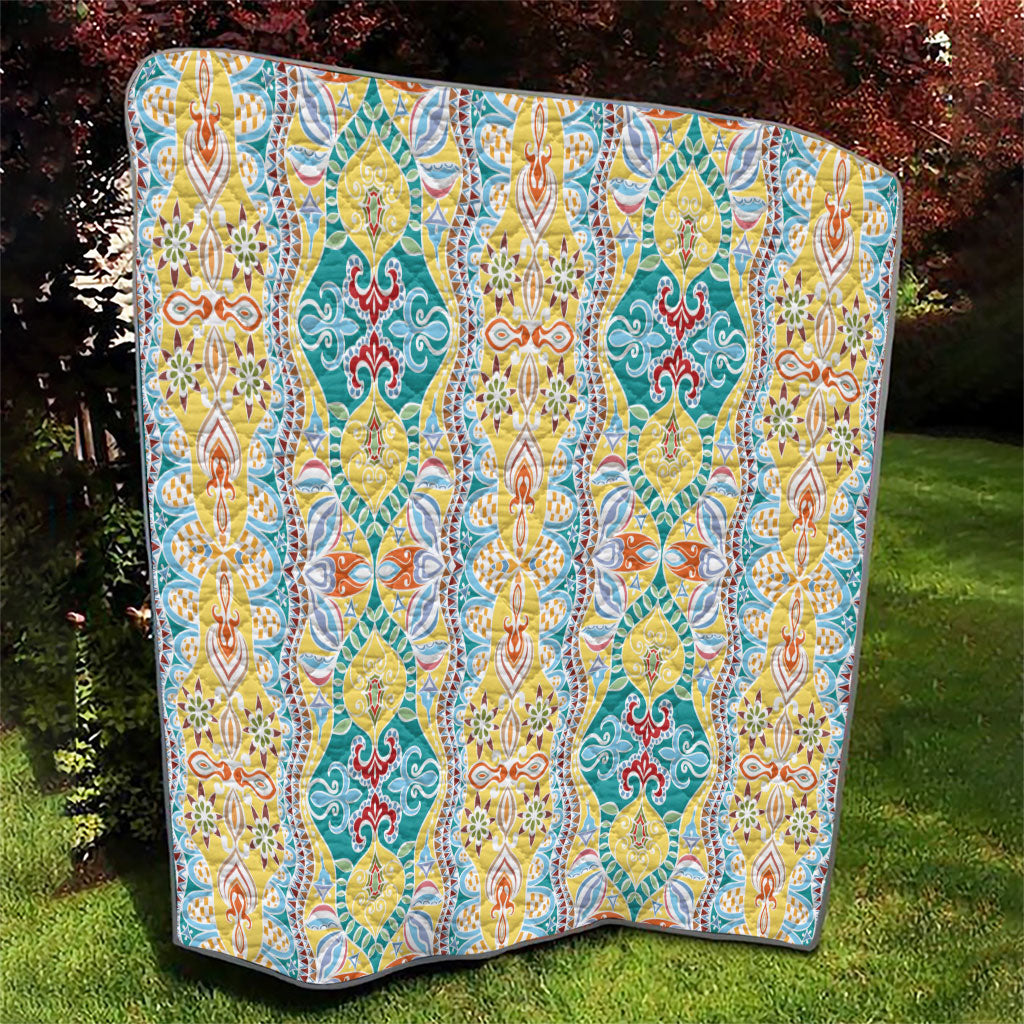 Indian Mandala Pattern Quilt Yellow Geometric Floral Mandala