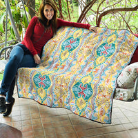 Indian Mandala Pattern Quilt Yellow Geometric Floral Mandala