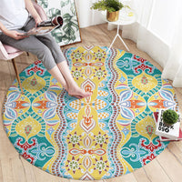 Indian Mandala Pattern Round Carpet Yellow Geometric Floral Mandala