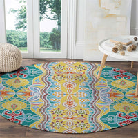 Indian Mandala Pattern Round Carpet Yellow Geometric Floral Mandala