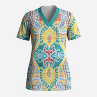 Indian Mandala Pattern Scrub Top Yellow Geometric Floral Mandala