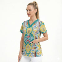 Indian Mandala Pattern Scrub Top Yellow Geometric Floral Mandala