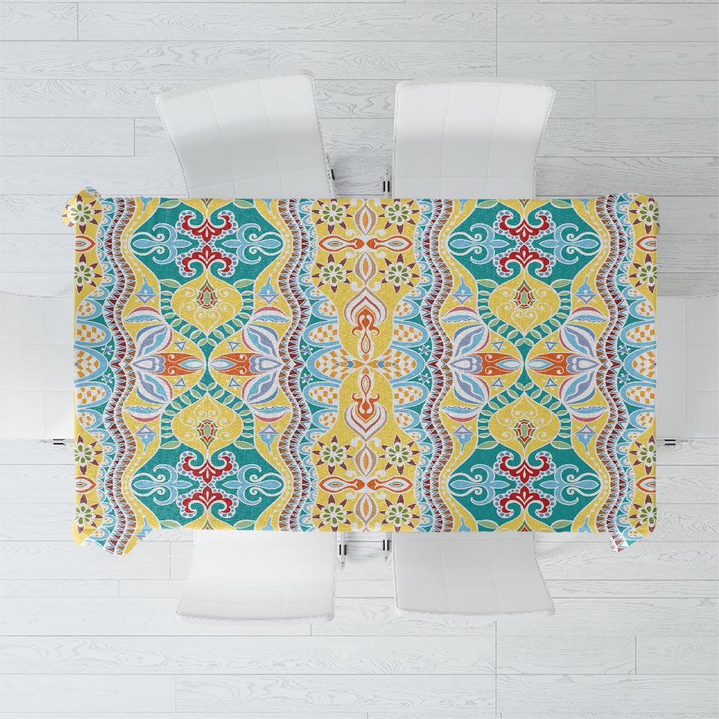 Indian Mandala Pattern Tablecloth Yellow Geometric Floral Mandala