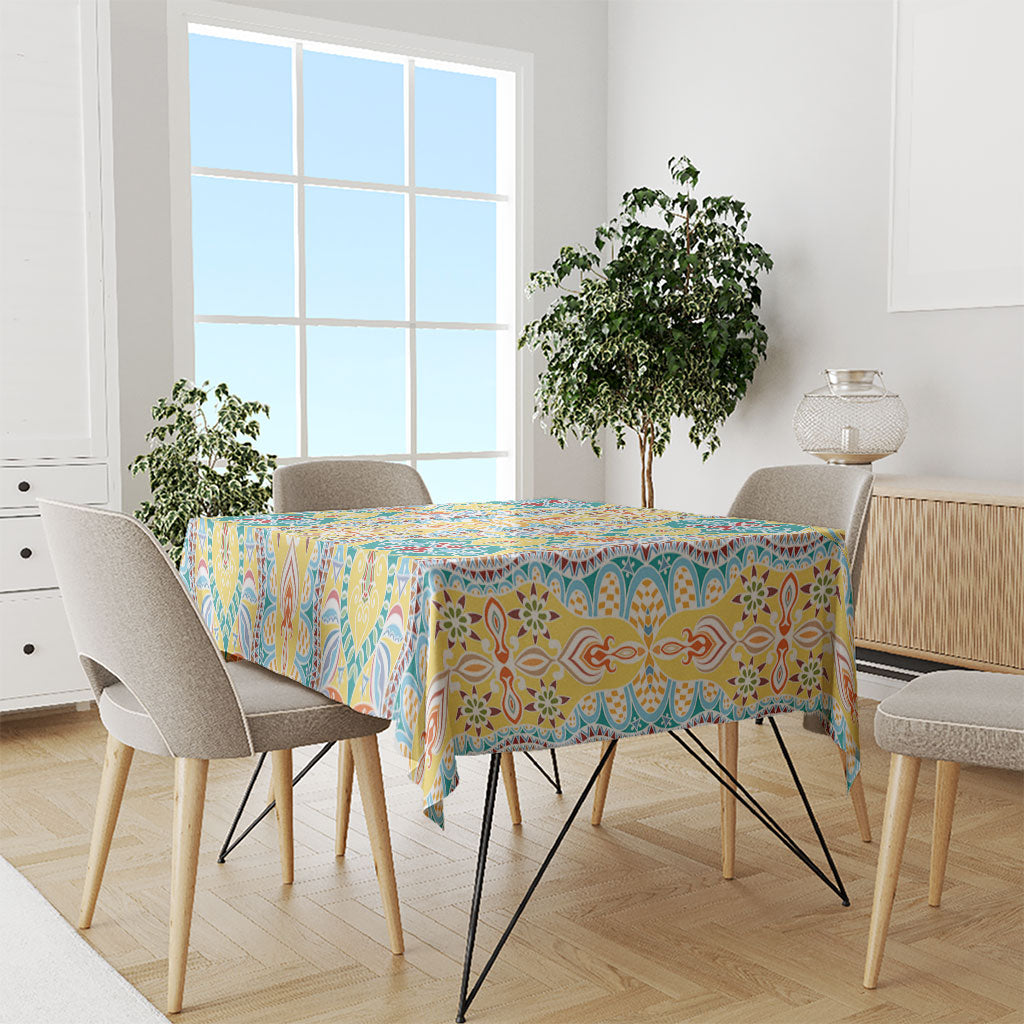 Indian Mandala Pattern Tablecloth Yellow Geometric Floral Mandala
