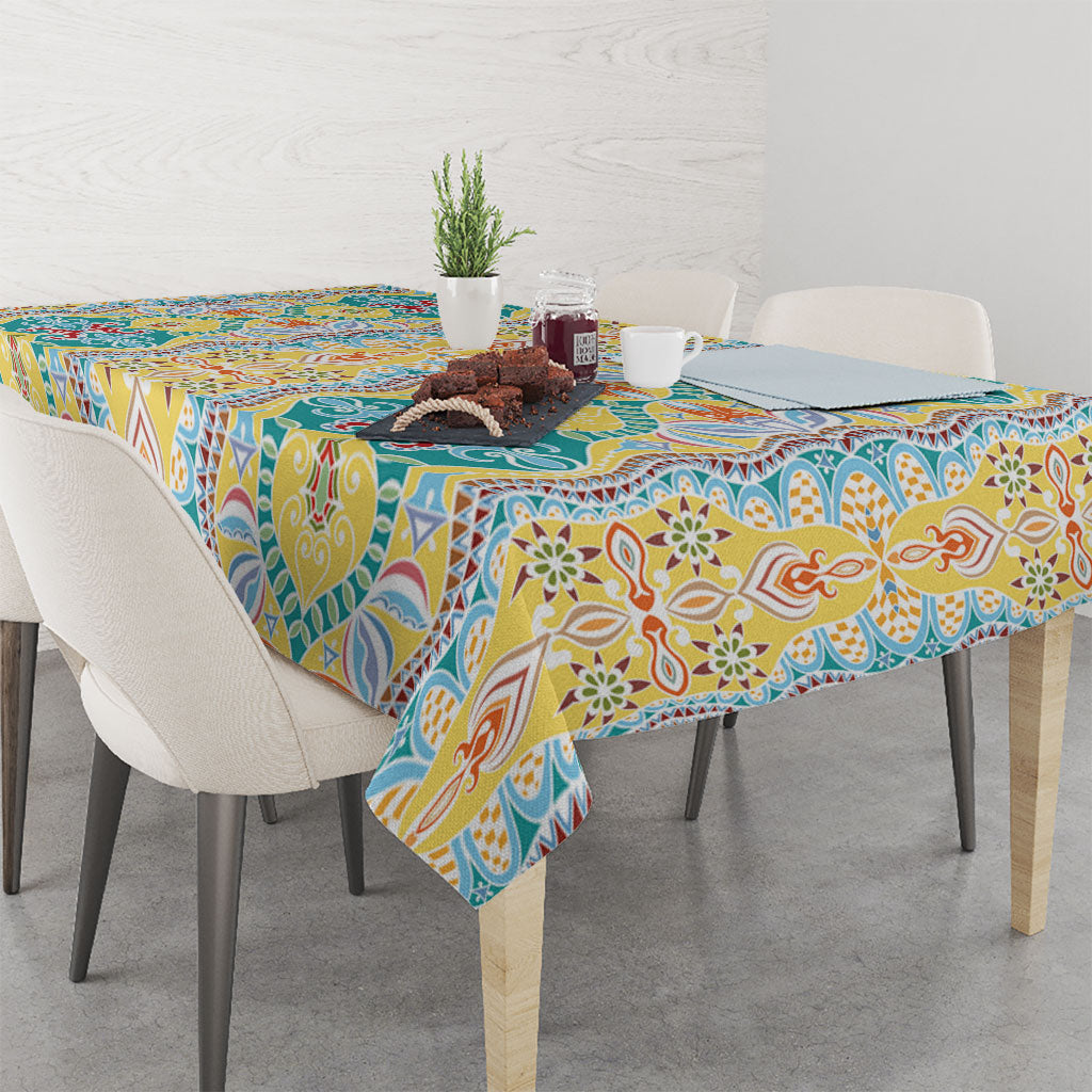Indian Mandala Pattern Tablecloth Yellow Geometric Floral Mandala