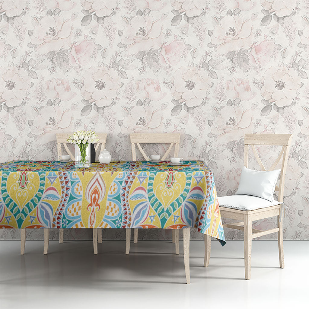Indian Mandala Pattern Tablecloth Yellow Geometric Floral Mandala