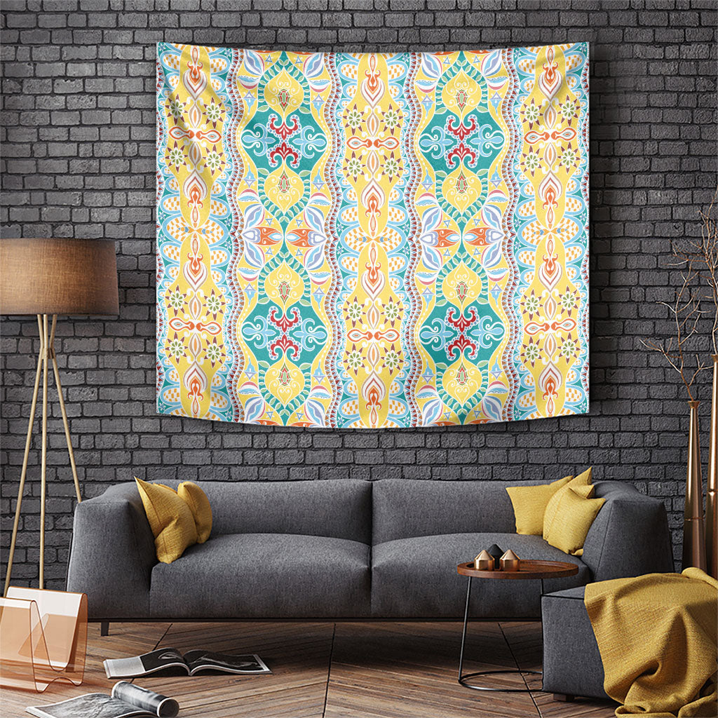 Indian Mandala Pattern Tapestry Yellow Geometric Floral Mandala