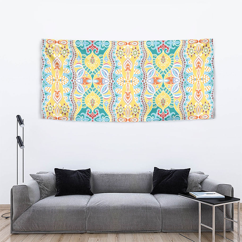 Indian Mandala Pattern Tapestry Yellow Geometric Floral Mandala
