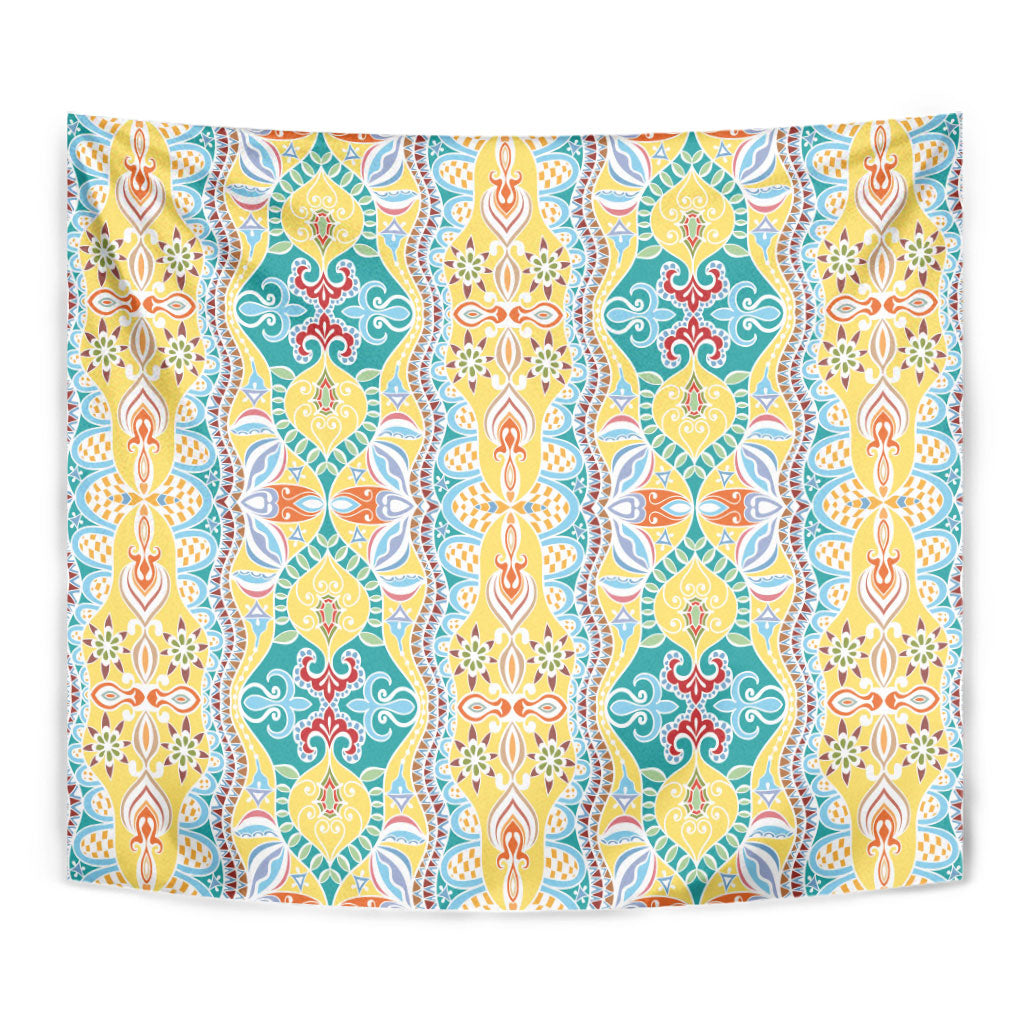Indian Mandala Pattern Tapestry Yellow Geometric Floral Mandala