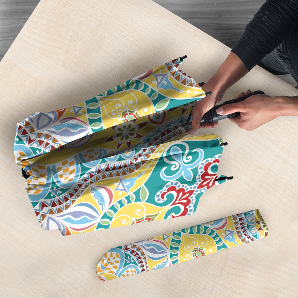 Indian Mandala Pattern Umbrella Yellow Geometric Floral Mandala