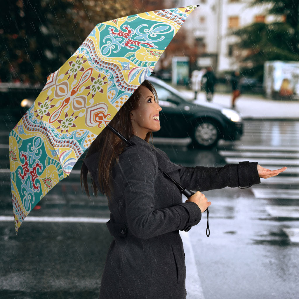Indian Mandala Pattern Umbrella Yellow Geometric Floral Mandala