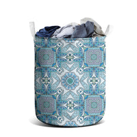 Indian Mandala Pattern Laundry Basket Blue Geometric Floral Mandala