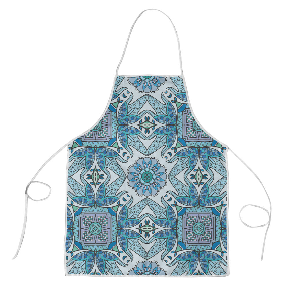 Indian Mandala Pattern Apron Blue Geometric Floral Mandala