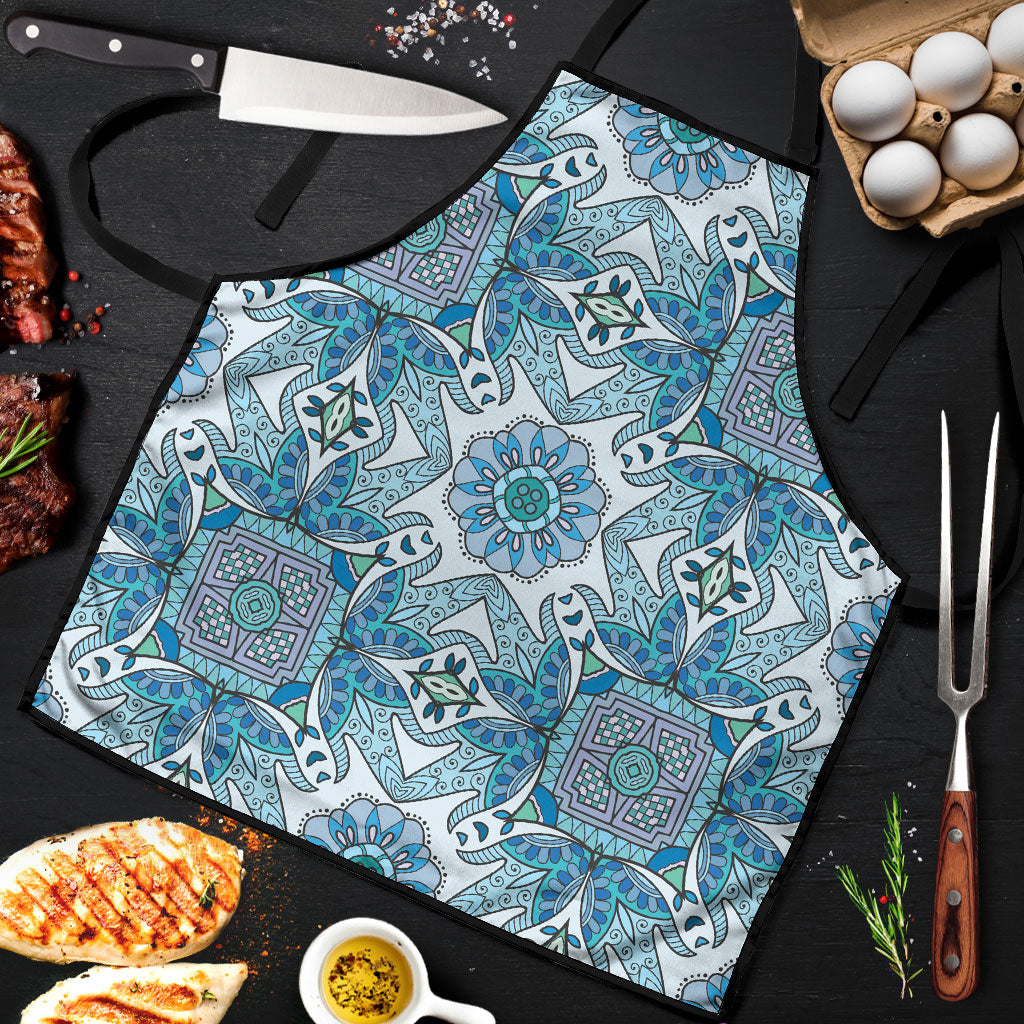 Indian Mandala Pattern Apron Blue Geometric Floral Mandala