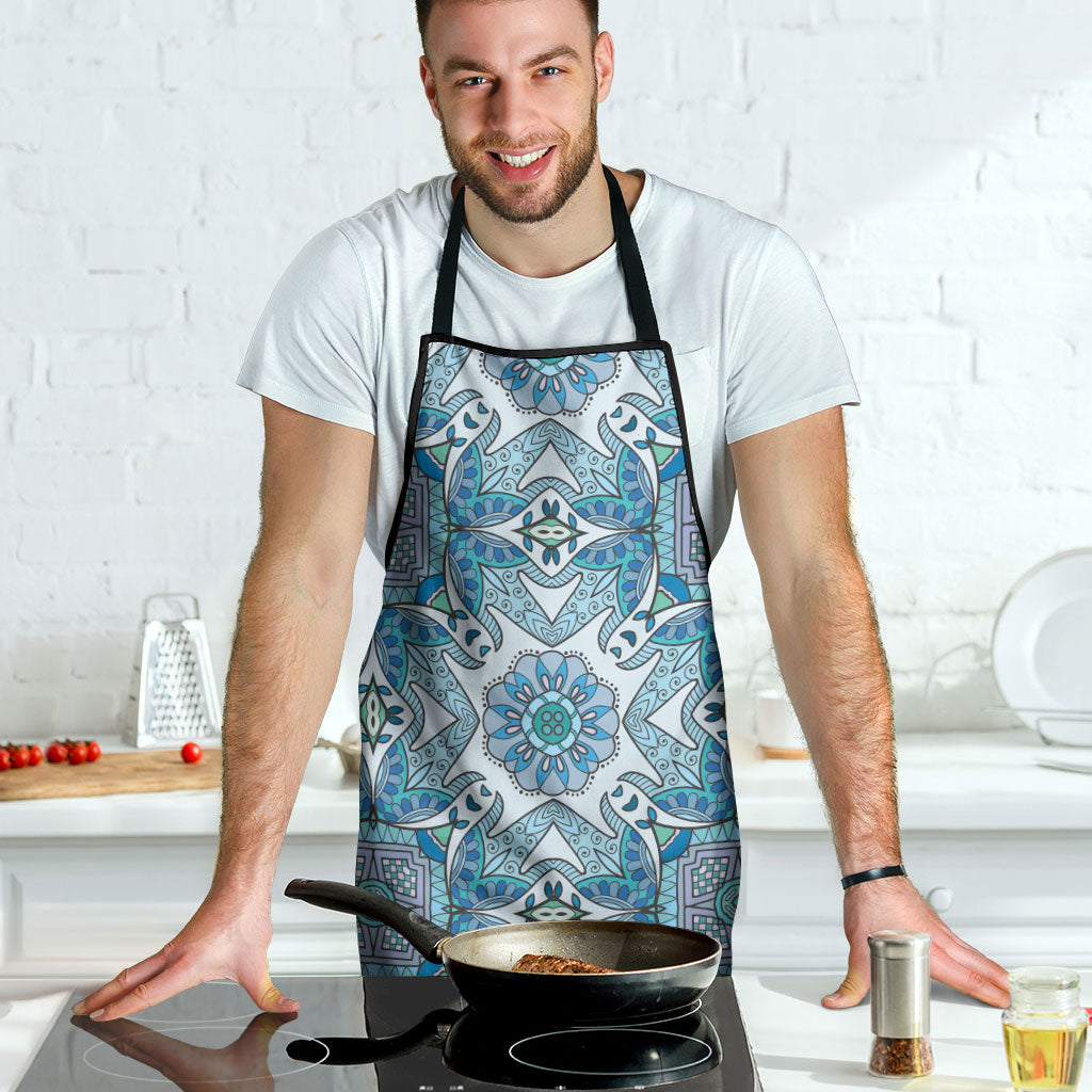 Indian Mandala Pattern Apron Blue Geometric Floral Mandala