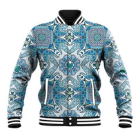 Indian Mandala Pattern Baseball Jacket Blue Geometric Floral Mandala