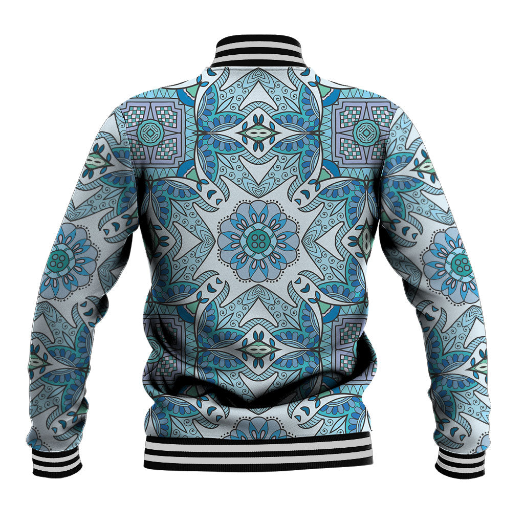 Indian Mandala Pattern Baseball Jacket Blue Geometric Floral Mandala