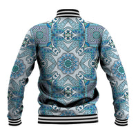 Indian Mandala Pattern Baseball Jacket Blue Geometric Floral Mandala