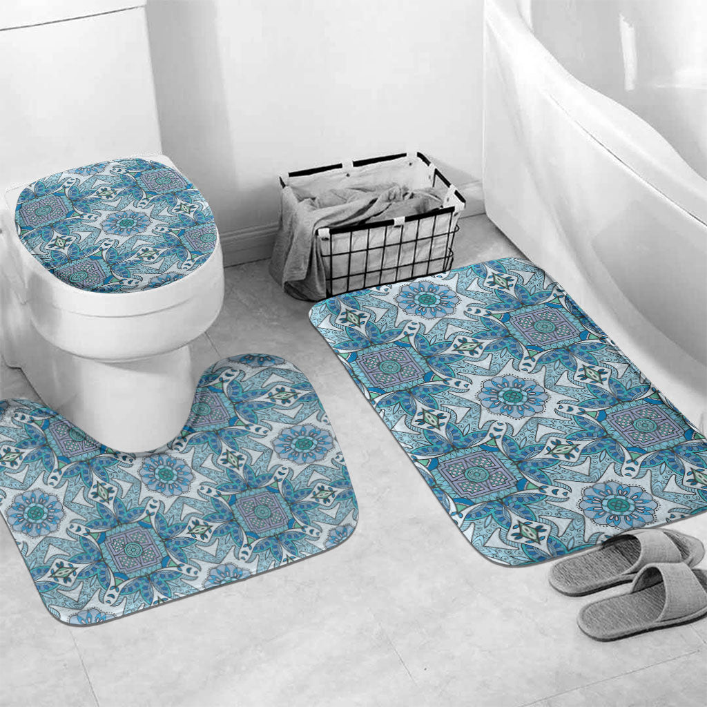 Indian Mandala Pattern Bathroom Set Blue Geometric Floral Mandala
