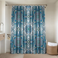 Indian Mandala Pattern Bathroom Set Blue Geometric Floral Mandala