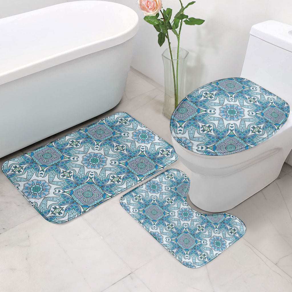Indian Mandala Pattern Bathroom Set Blue Geometric Floral Mandala