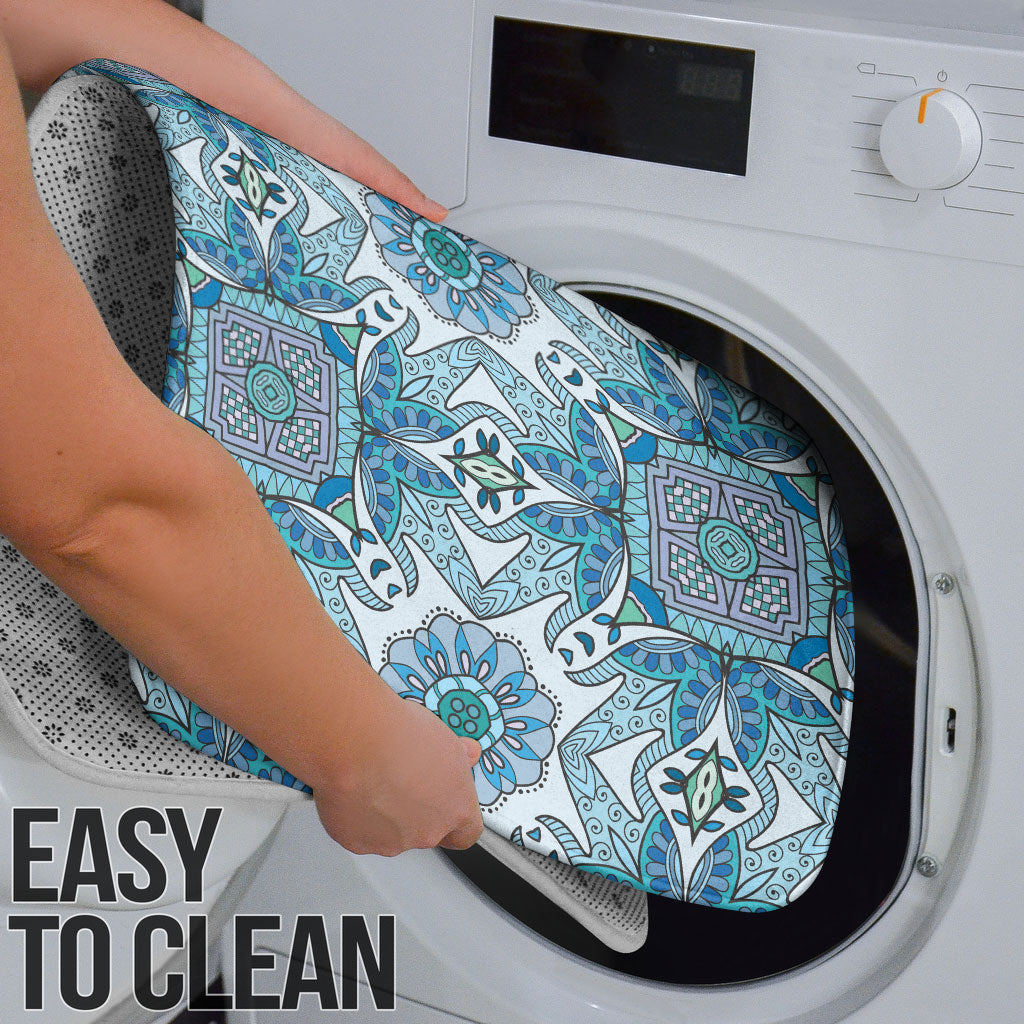 Indian Mandala Pattern Bathroom Set Blue Geometric Floral Mandala