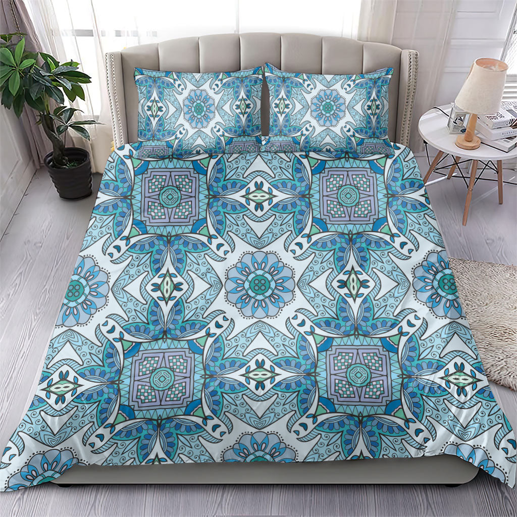 Indian Mandala Pattern Bedding Set Blue Geometric Floral Mandala
