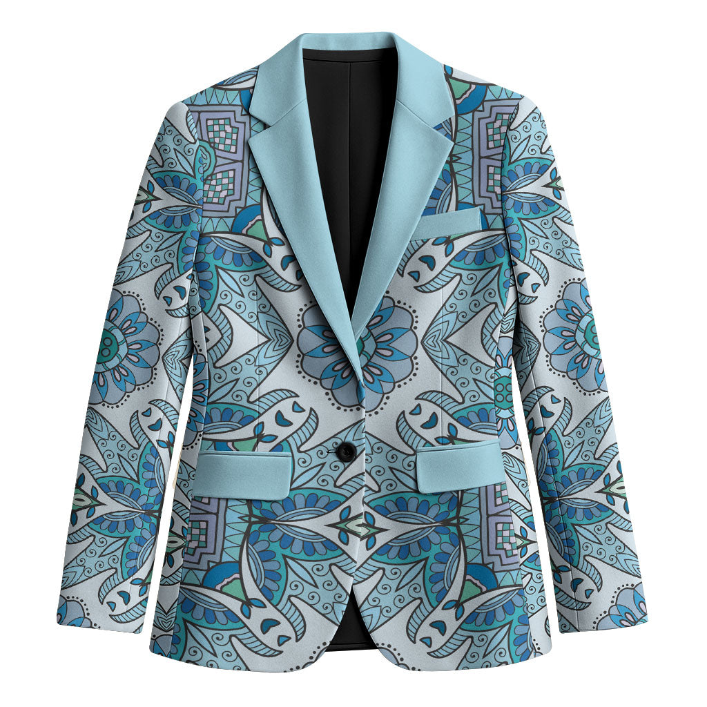 Indian Mandala Pattern Blazer Blue Geometric Floral Mandala