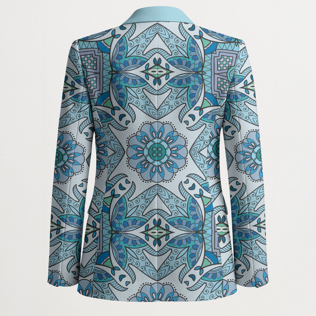 Indian Mandala Pattern Blazer Blue Geometric Floral Mandala