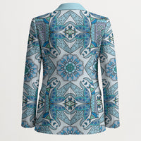 Indian Mandala Pattern Blazer Blue Geometric Floral Mandala