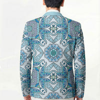 Indian Mandala Pattern Blazer Blue Geometric Floral Mandala