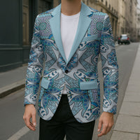Indian Mandala Pattern Blazer Blue Geometric Floral Mandala