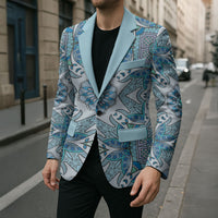 Indian Mandala Pattern Blazer Blue Geometric Floral Mandala