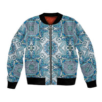 Indian Mandala Pattern Bomber Jacket Blue Geometric Floral Mandala